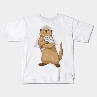 Otter Bride Flower Wedding Kids T-Shirt